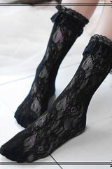 Lace Elegant Medium Classic Lolita Stockings 2 Colors - Black - 1