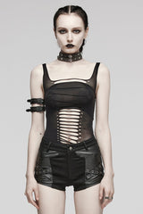 Black Sleeveless Ripped Spaghetti Straps Women's Punk Vest - Black - 1
