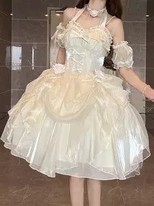 Ruffle Bow Fairy Gothic Hime Lolita JSK with Oversleeves – 5 Colors detail view 9