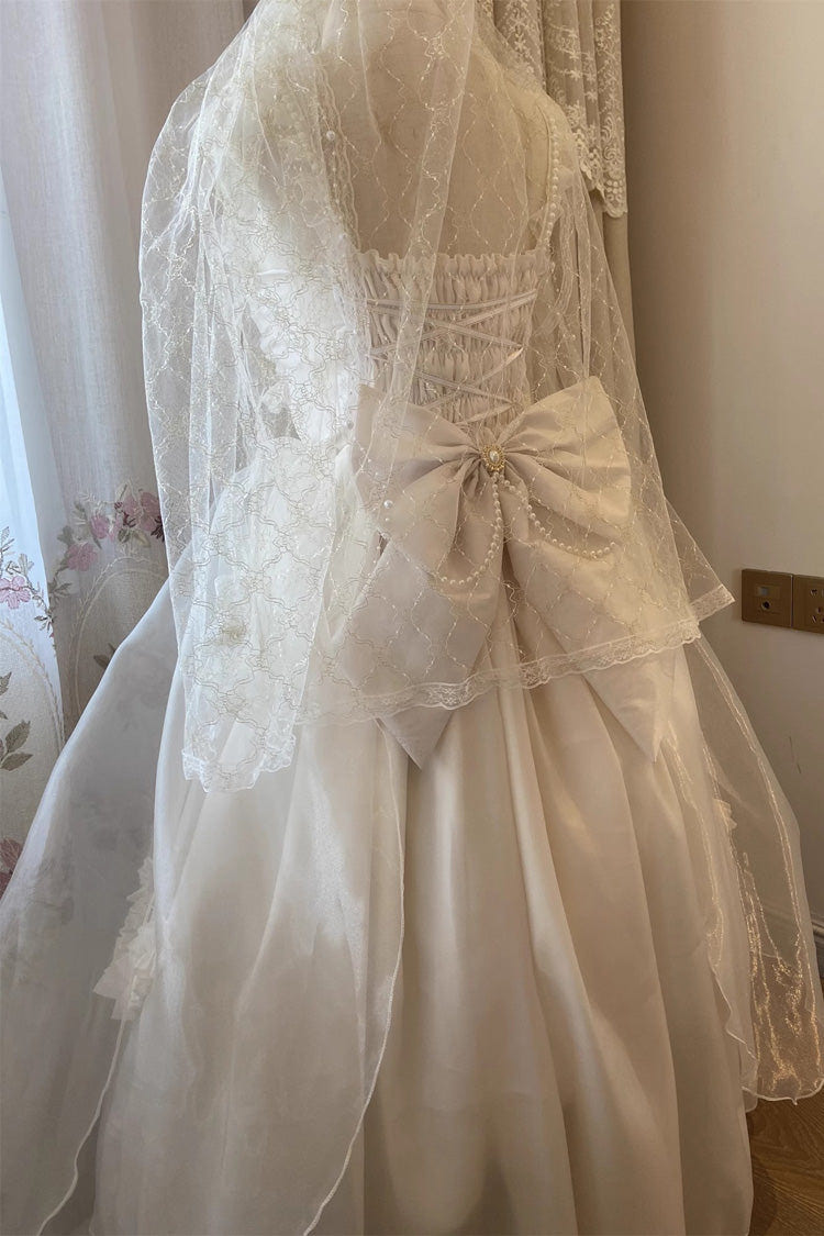 ホワイト フリル 花嫁風 リボン レース スウィートプリンセスロリータ ジャンパースカート（JSK） 商品画像