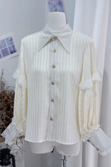 White [Candy Shop] V Collar Sleeveless Bow Lace Sweet Ouji Lolita Shorts Vest Set - Blouse(Only) - 8