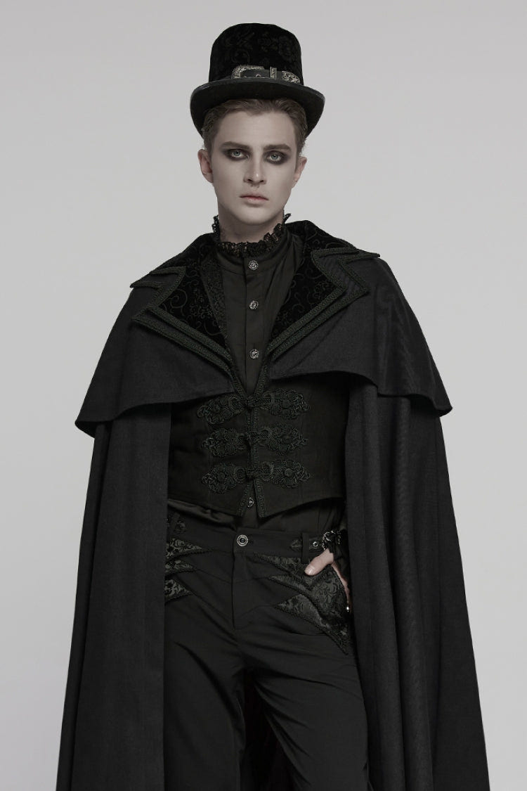 Black Stand Collar Long Sleeves Embroidery Men's Gothic Frog Witchy Coat - Product - 3