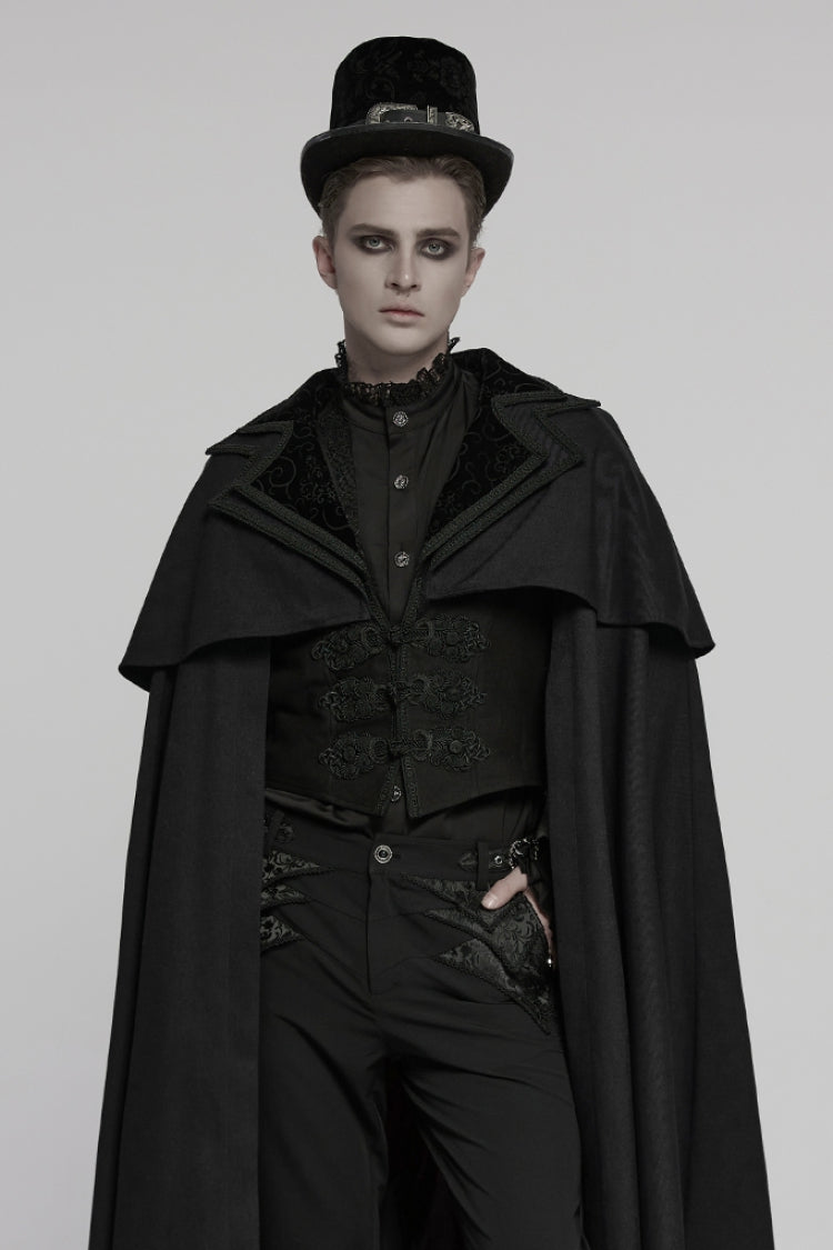 Black Stand Collar Long Sleeves Embroidery Men's Gothic Frog Witchy Coat - Product - 3