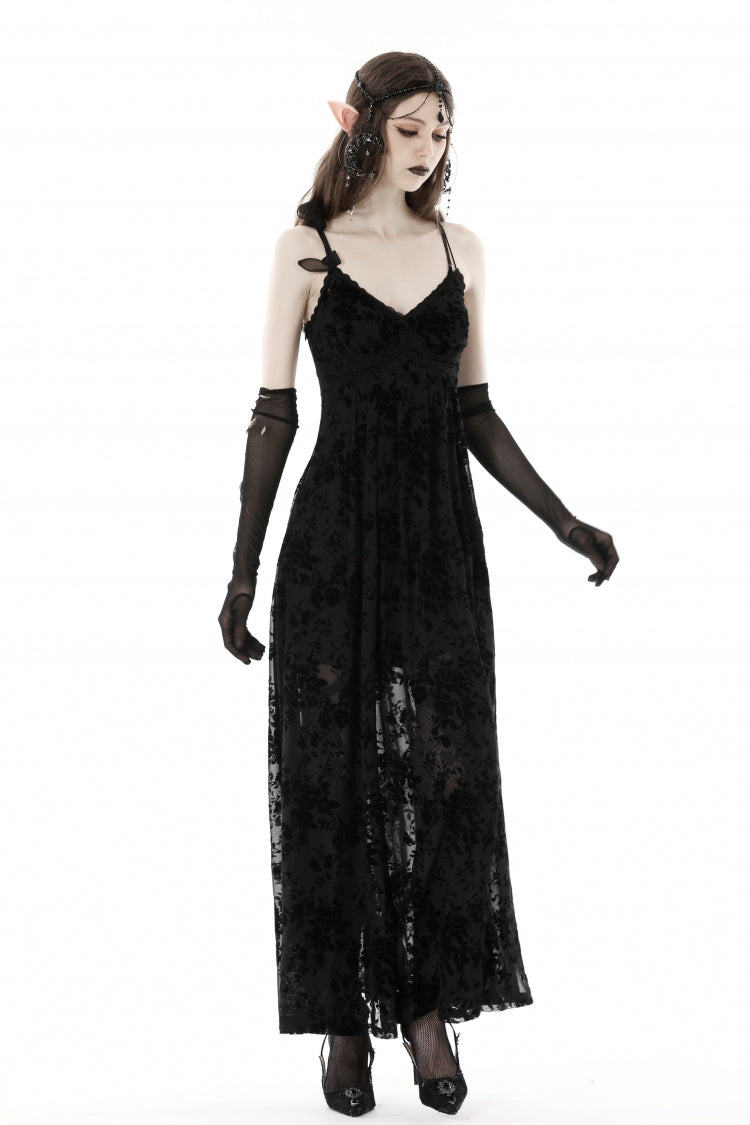 Black Sleeveless Lace Lace-Up Women's Gothic Maxi Rose Slip Dress - Product - 10