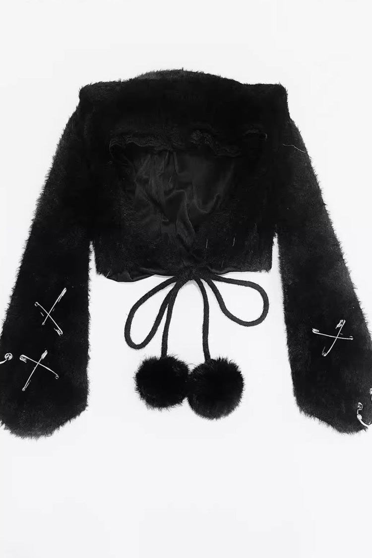 [Lop-eared Rabbit] Long Rabbit Ears Jirai Kei Lolita Knitted Hat - Black - 1