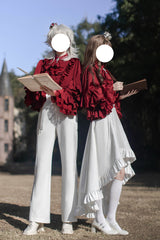 White [Day and Night Song] Long Sleeves Ruffle Ouji Gothic Lolita Skirt Pants - Product - 17