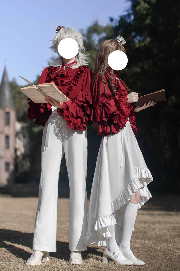 White [Day and Night Song] Long Sleeves Ruffle Ouji Gothic Lolita Skirt Pants - Product - 17