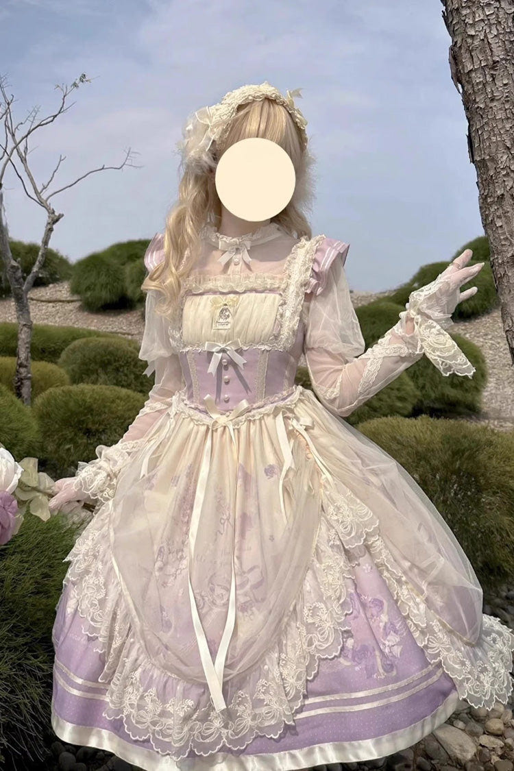 Dream Doll Ballet Rabbit Print Sweet Lolita Jsk Dress 2 Colors - Purple - 3
