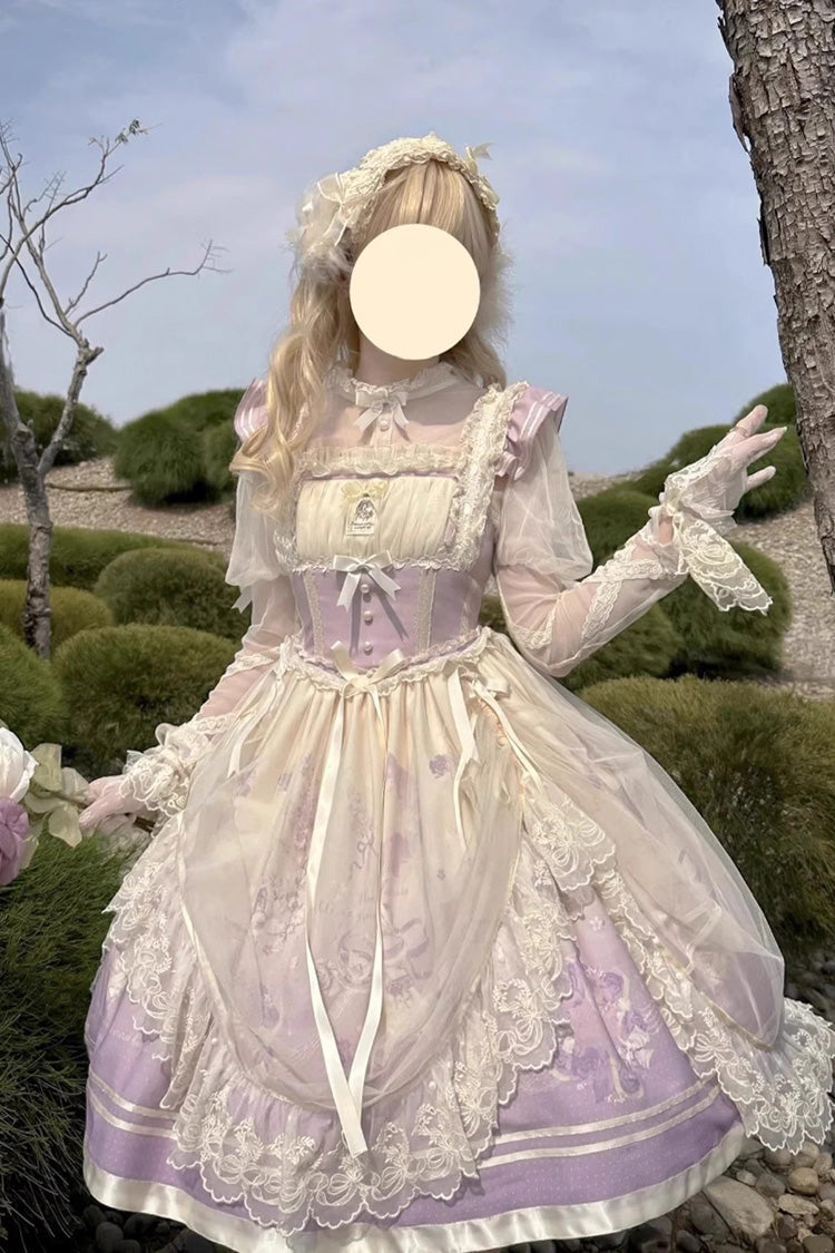 Dream Doll Ballet Rabbit Print Sweet Lolita Jsk Dress 2 Colors - Purple - 3