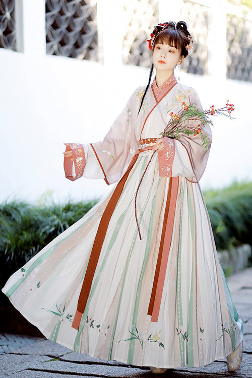 Chinese Chest Cuffs Beautifully Embroidered Sweet Hanfu Dress Full Set - Multi-Color - 4