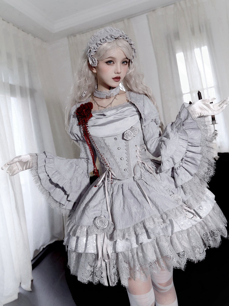 Silver-Gray Gothic Witch Lolita Layered Skirt Set detail view 4
