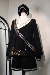 Black [Song Of Tomorrow] Long Sleeves Embroidery Asymmetric Gothic College Style Ouji Lolita Full Set - Product - 3