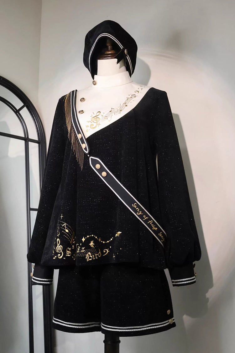 Black [Song Of Tomorrow] Long Sleeves Embroidery Asymmetric Gothic College Style Ouji Lolita Full Set - Product - 3