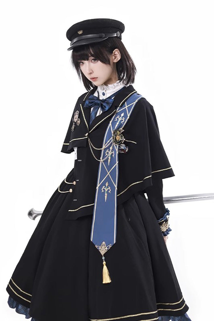 Black [Breaking Dawn] Stand Collar Long Sleeves Ruffle Gothic College Style Elegant Lolita Dress - Product - 2