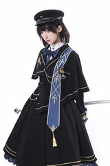 Black [Breaking Dawn] Stand Collar Long Sleeves Ruffle Gothic College Style Elegant Lolita Dress - Product - 2