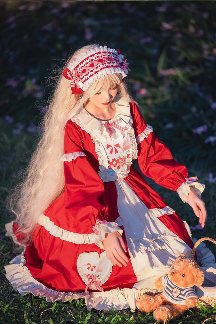 Red Cider House Long Sleeves Print Ruffle Cardigan Bowknot Sweet Lolita Dress - Product - 7