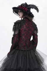 Red Stand Collar Long Trumpet Sleeves Embroidery Stitching Lace Women's Gothic Blouse - Product - 5