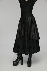 Black High Waisted Multi-Layered Floral Embroidered Lace Pleated Women's Gothic Elegant Cosplay Skirt - Product - 6