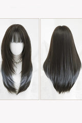 Multi-Color Clear Water Blue Highlights Full Bangs Long Straight Lolita Wig - Product - 5