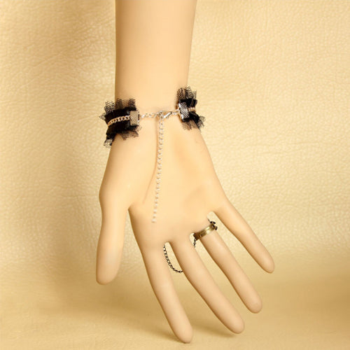 Black Retro Fashion Elegant Lace Rose Flower Female Gothic Ring Bracelet - Product - 3