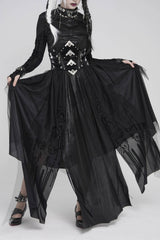 Black Multi-Layered Lace-Up Slim Irregular Asymmetric Eyelet Women's Gothic Long  Skirt - Product - 13
