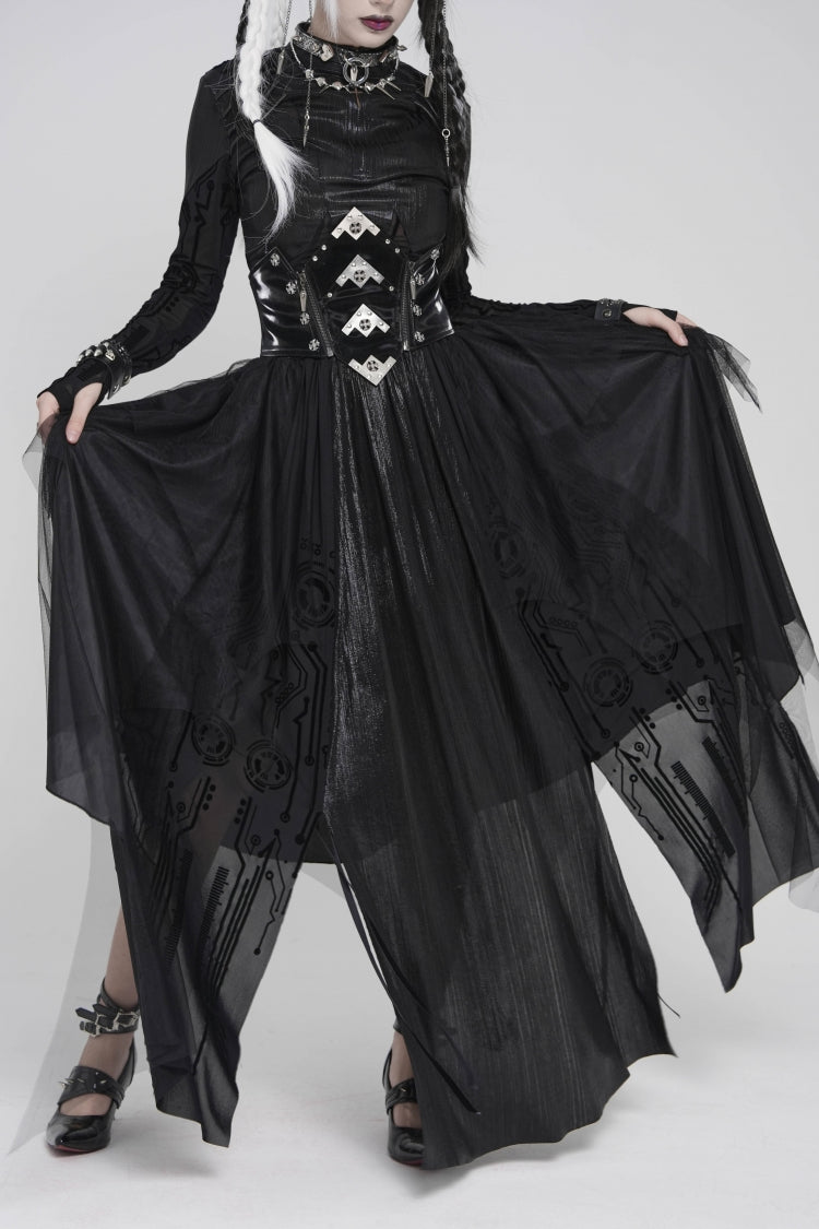 Black Multi-Layered Lace-Up Slim Irregular Asymmetric Eyelet Women's Gothic Long  Skirt - Product - 13