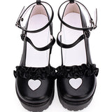 Round Toe Hollow Out Heart Shape Ruffle School Sweet Lolita Shoes - Product - 8