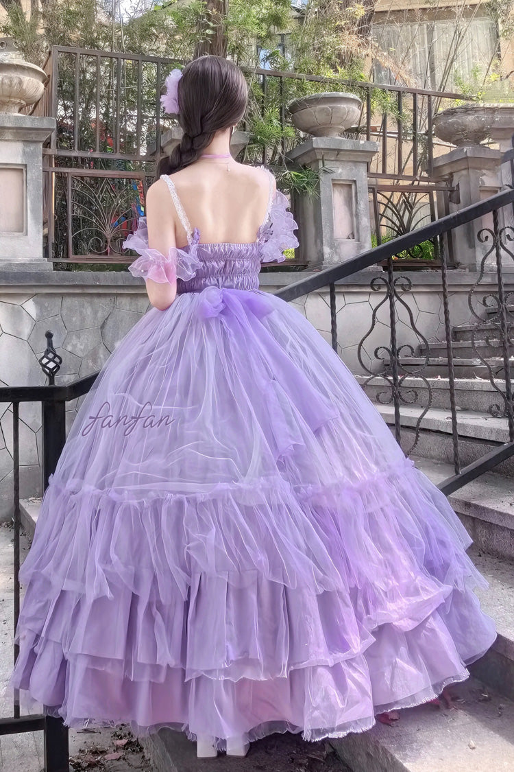 Purple [Wisteria] Sleeveless Multi-Layered Ruffled Hanayome Bow Sweet Plus Size Princess Lolita Dress - Product - 3