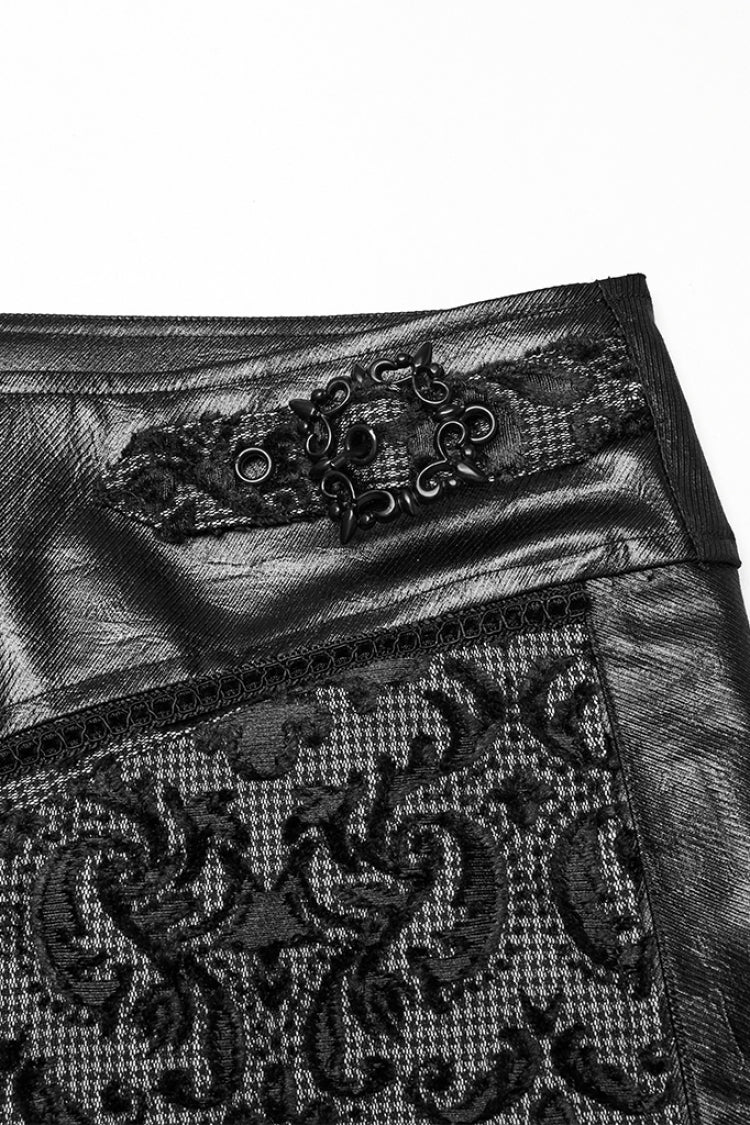Black Print Floral Embroidery Buckle Men's Gothic Pants - Product - 5