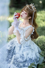 White [Castle Feast] Print Ruffle Bowknot Gothic Princess Lolita Jsk Dress - Product - 2