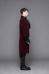 Red Party Fake Two Pieces Velvet Mens Gothic Long Coat - Product - 5