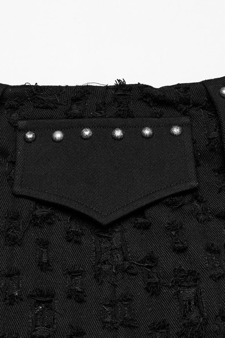 Black Ripped Asymmetric Studded Women's Punk Denim Skirt - Product - 6