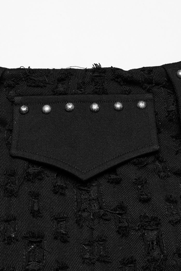 Black Ripped Asymmetric Studded Women's Punk Denim Skirt - Product - 6