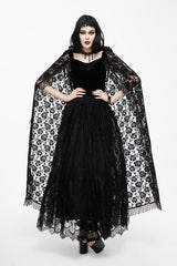 Black Feather And Flowers Off Collar Sexy Long Velvet Womens Gothic Dress With Lace Shawl - Product - 3