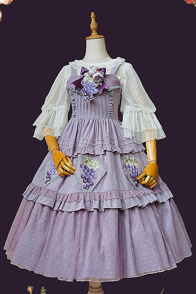 Purple [Vineyard] Sleeveless Jacquard Print Ruffle Embroidery Sweet Lolita Jsk Dress - Product - 7