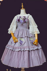 Purple [Vineyard] Sleeveless Jacquard Print Ruffle Embroidery Sweet Lolita Jsk Dress - Product - 7