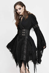 Black Punk Asymmetric Mesh Unedged Womens Dress With Belt - Product - 7