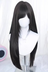 Daily Sweet Lolita Long Straight Wig with Side Bangs 3 Colors - Black-Tea-Brown - 2