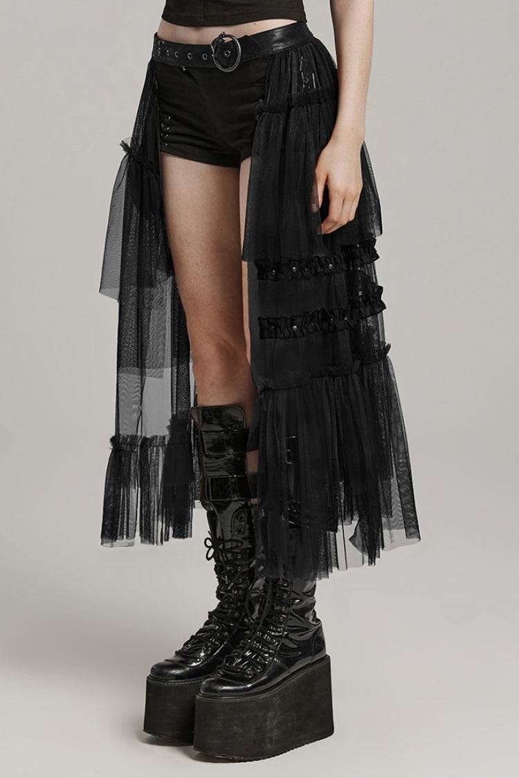 Ruffle Mesh Buckle Women's Steampunk Long Overskirt 3 Colors - Product - 2