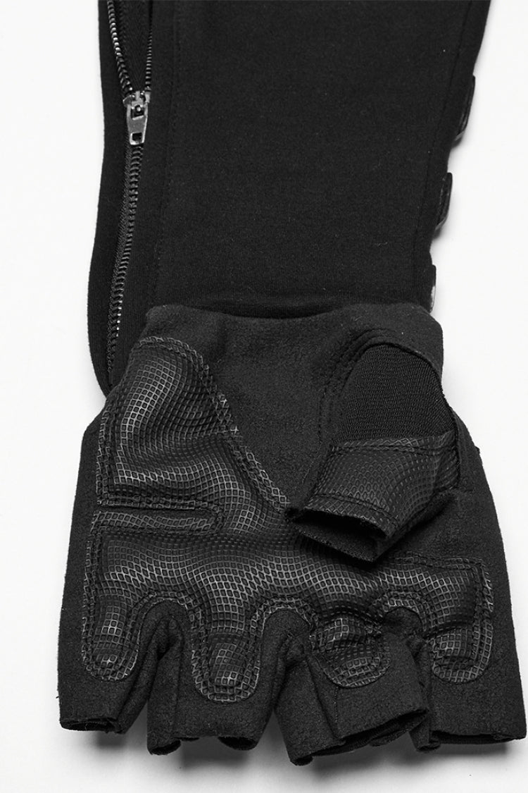 Black Men's Punk Cool Rubber Patched Half-finger Gloves - Product - 5
