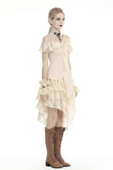 Beige Irregular Multi-Layered Ruffled Lace Women's Steampunk Vintage Dress - Product - 2