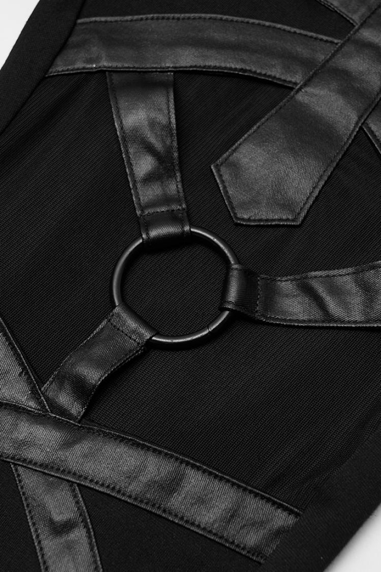 Black Devil'S Eye Metal Ring Decoration Stitching Women's Gothic Leggings - Product - 5