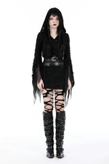 Black Evil Devil Long Flared Sleeves Ripped Women's Gothic Hooded Slim Dress - Product - 5