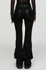 Black Metal Eyelets Faux Leather Stitching Mesh Women's Steampunk Pants - Product - 3