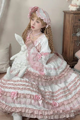 White/Pink [Layered Peach Ice] Short Sleeves Ruffle Bowknot Lace Sweet Lolita Dress - Product - 7