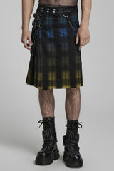 Plaid Print Gradient Stitching Adjustable Waist Men's Steampunk Skirt 2 Colors - Yellow/Blue - 1