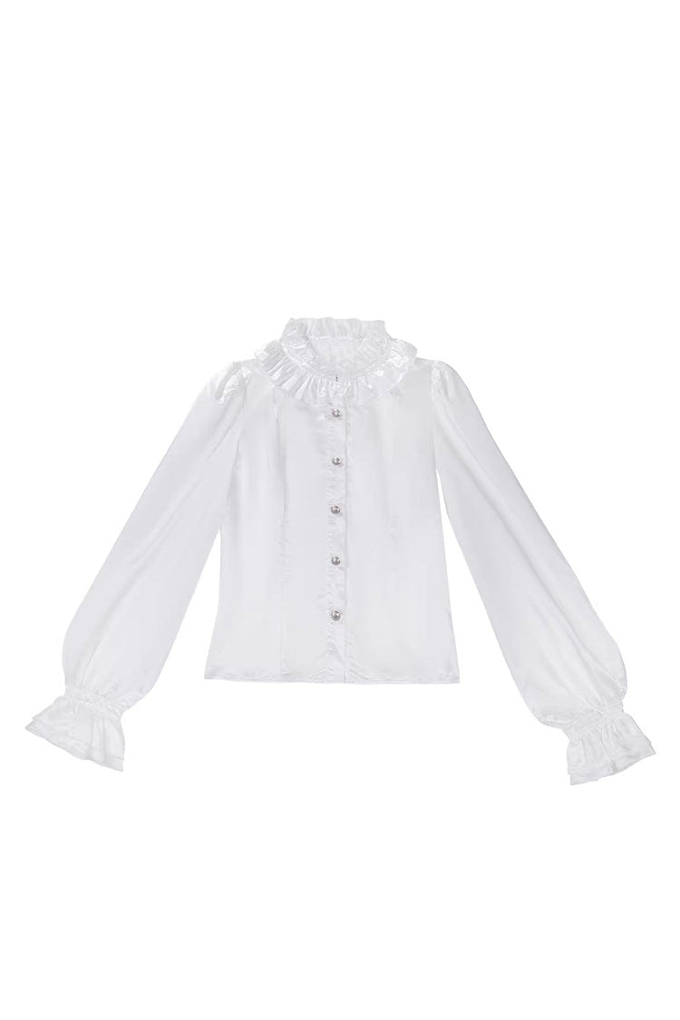 White [Silver-White Sacred Pact] Bow Asymmetric Gothic Prince Palace Ouji Lolita Shorts Coat Four-Piece Set - Blouse - 12