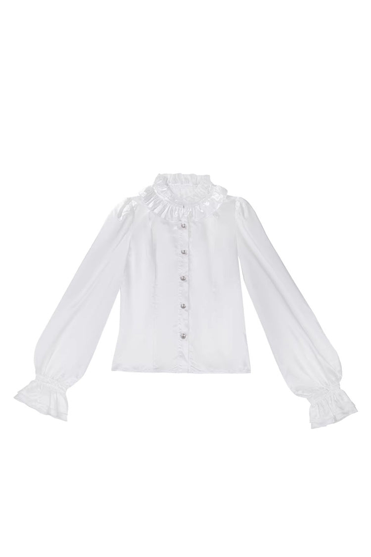White [Silver-White Sacred Pact] Bow Asymmetric Gothic Prince Palace Ouji Lolita Shorts Coat Four-Piece Set - Blouse - 12