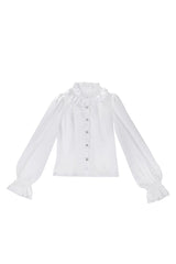 White [Silver-White Sacred Pact] Bow Asymmetric Gothic Prince Palace Ouji Lolita Shorts Coat Four-Piece Set - Blouse - 12