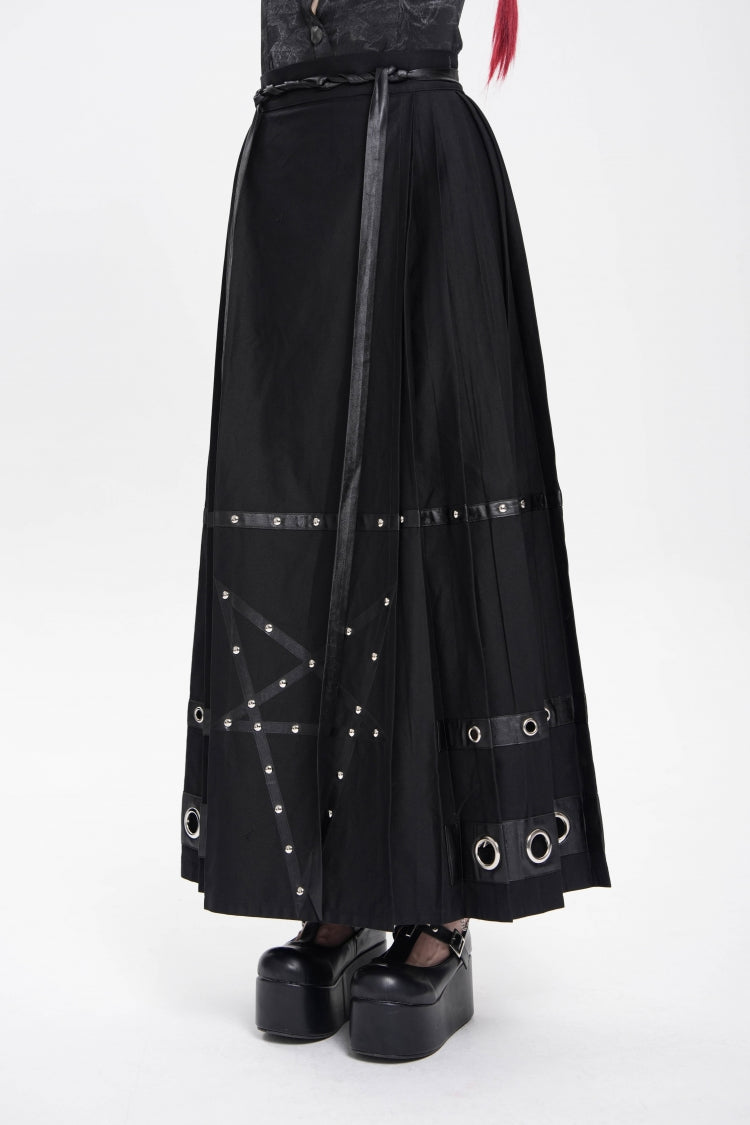 Black Eyelets Rivets Pentacle Horse-face Women's Punk Skirt - Product - 7